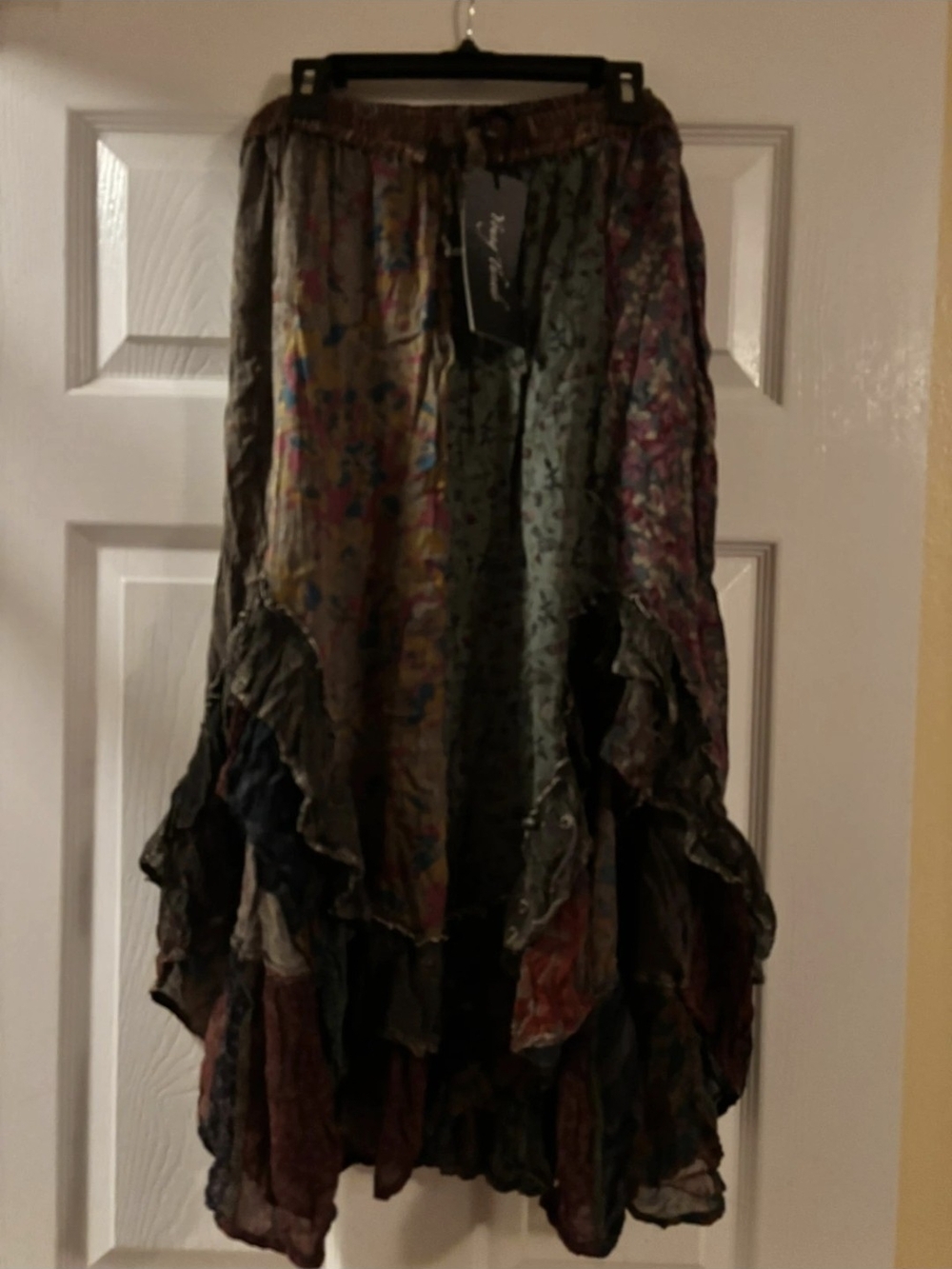 Young Threads Size M Tiered High-Low Ruffle Maxi Skirt in Multi-Color NwT